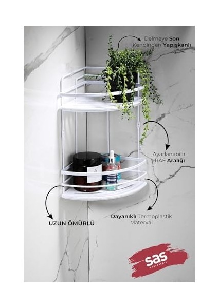 Metrashop Haus Yapışkanlı Ömür Boyu Paslanmaz Kristal Ayarlanabilir Raf Banyo Düzenleyici Şampuanlık Lk-02 Bb fiyatları