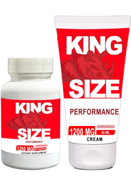 King Size 1200MG Sertliğine ve Kuvvetine Eksiksiz Deneyim Veren 30 Lu Kaps ve 50 ml Krem Bir Arada
