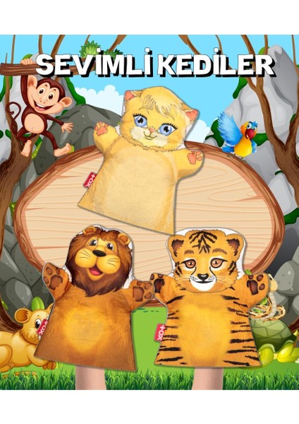 3 Parça Sevimli Kediler Keçe El Kukla Set , Eğitici Oyuncak