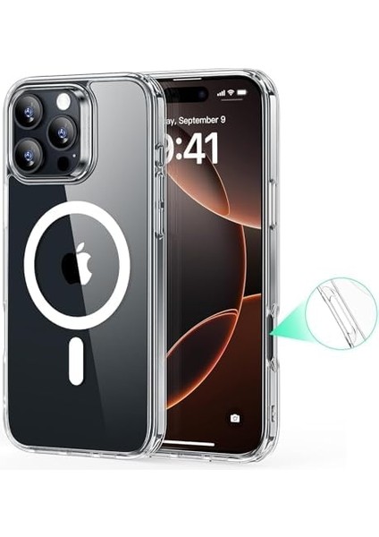 Apple iPhone 16 Pro Için Magsafe Uyumlu Çok Şık Şeffaf Kılıf Kablosuz Şarjlara Uyumlu Full Koruma Sağlayan Şeffaf Kılıf