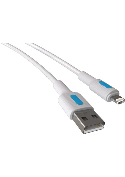 Metrashop Coral iPhone Uyumlu USB A-Lightning Şarj Kablosu, Beyaz Kablo, Mavi/beyaz Uçlar (150 Cm)