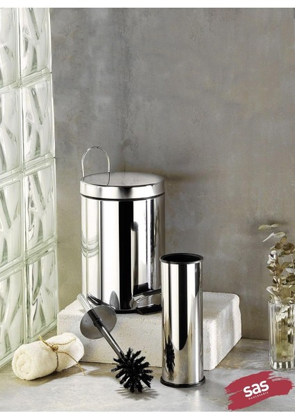 Metrashop Çöp Kovası Wc Fırça Set 3 Lt Krom
