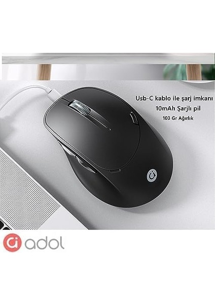 Metrashop Kablosuz Dual Band Hibrit Bluetooth &wireless Kablosuz Mouse Şarjlı Siyah
