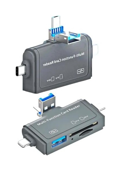 Metrashop 7in1 Micro Usb, Type C, Iphone 15, 14, 13, 12, 11 Pro,pro Max Uyumlu, Multi, Kart Okuyucu, Otg, Sd Tf USB Dönüştürücü