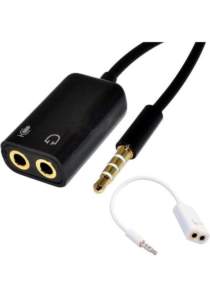 Metrashop Aux 3.5mm Jack Ses Adaptör Mikrofon Kulaklık Çevirici Kablo Beyaz