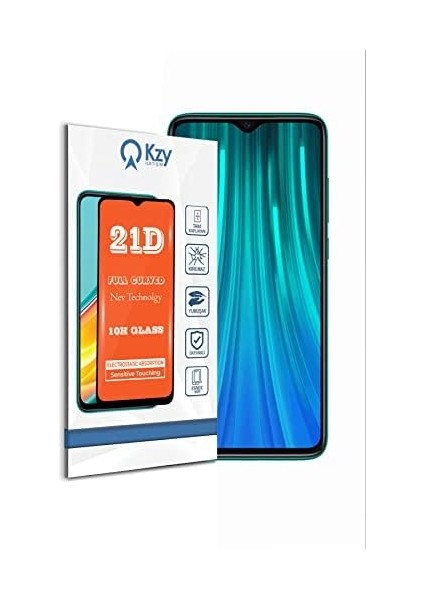 Metrashop Iletişim Xiaomi Redmi Note 8 Pro ile Uyumlu Tam Kaplayan 21D Temperli Ekran Koruyucu Cam