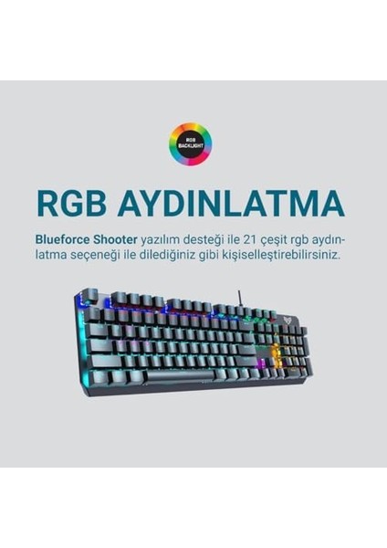 Metrashop Shooter Rainbow Mekanik Gaming Oyuncu Klavyesi Red Switch Q Türkçe