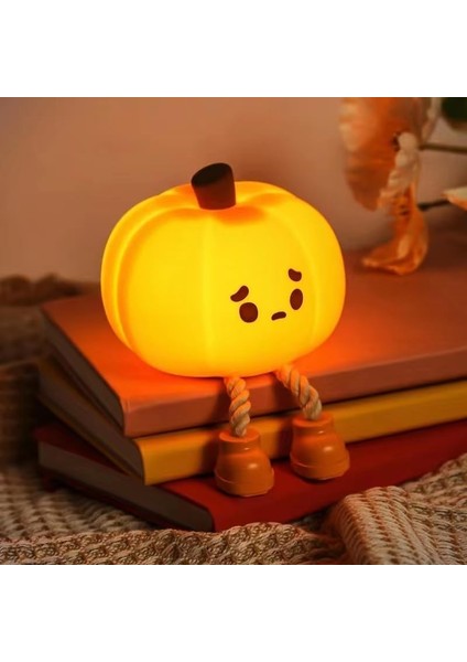 Metrashop Yumuşak Silikon Pumpkin Mini Gece Lambası Dekoratif Işık Derecesi Ayarlanabilir Yatak Odası Lambası Bal Kabağı Kitap Okuma Lambası Çocuk Odası 8cm x 9cm K-1165
