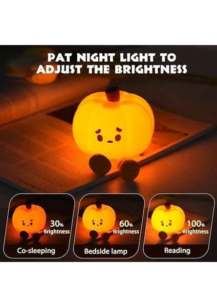 Metrashop Yumuşak Silikon Pumpkin Mini Gece Lambası Dekoratif Işık Derecesi Ayarlanabilir Yatak Odası Lambası Bal Kabağı Kitap Okuma Lambası Çocuk Odası 8cm x 9cm K-1165 fiyatları