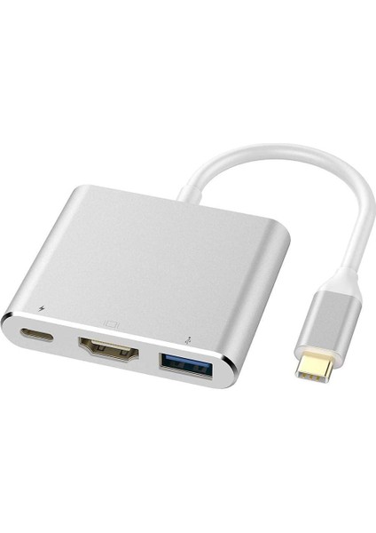 Metrashop Plus PX-SW-U515 Gri Metal Type-C To 4K HDMI + USB 3.0 + Pd Şarj Çevirici Adaptör