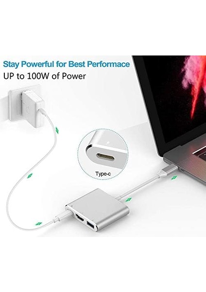 Metrashop Plus PX-SW-U515 Gri Metal Type-C To 4K HDMI + USB 3.0 + Pd Şarj Çevirici Adaptör