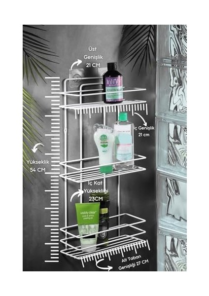 Metrashop Haus Ömür Boyu Paslanmaz Düz Banyo Köşeliği Şampuanlık Banyo Rafı Beyaz modelleri
