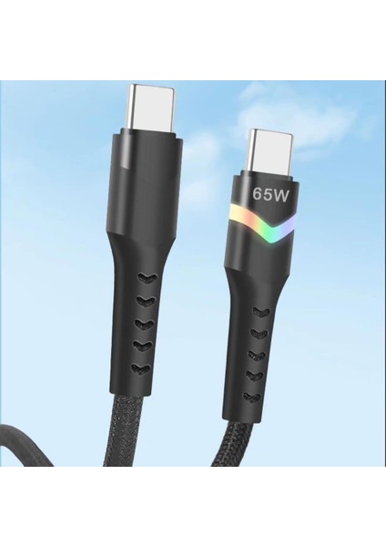 Metrashop Nr9 Type-C To Type-C iPhone Android Uyumlu 65W Pd LED Işıklı Kablo Hızlı Şarj Örgü Kablo