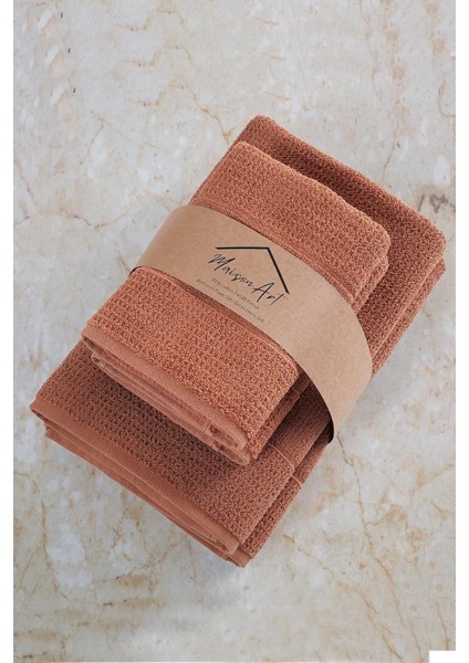 Metrashop Tekstil Royal | 50X90-70X140 cm 4'lü Banyo Havlu SETI,%100 Pamuklu Havlu Takımı Kiremit