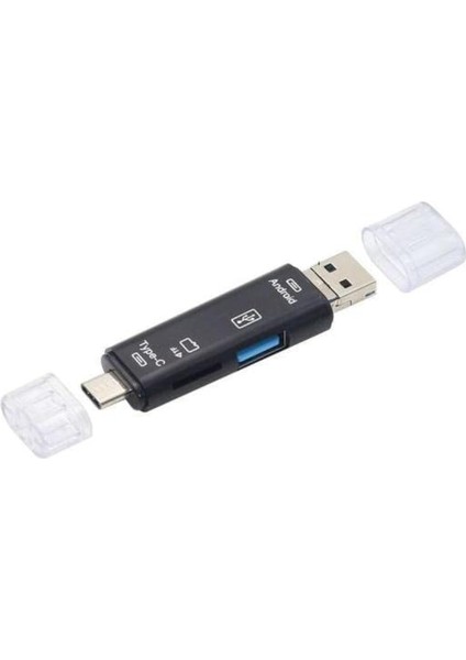 Metrashop Plus PX-5068 Micro Usb/type C To Micro Sd Otg Çevirici, Otg 3in1 Type-C ve Micro USB Tf Çevirici Dönüştürücü Kart Okuyucu