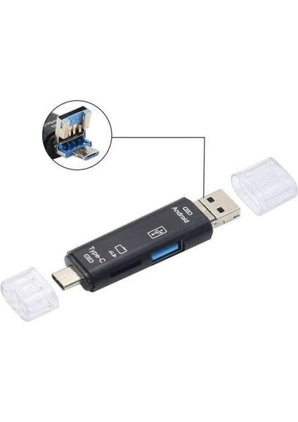 Metrashop Plus PX-5068 Micro Usb/type C To Micro Sd Otg Çevirici, Otg 3in1 Type-C ve Micro USB Tf Çevirici Dönüştürücü Kart Okuyucu