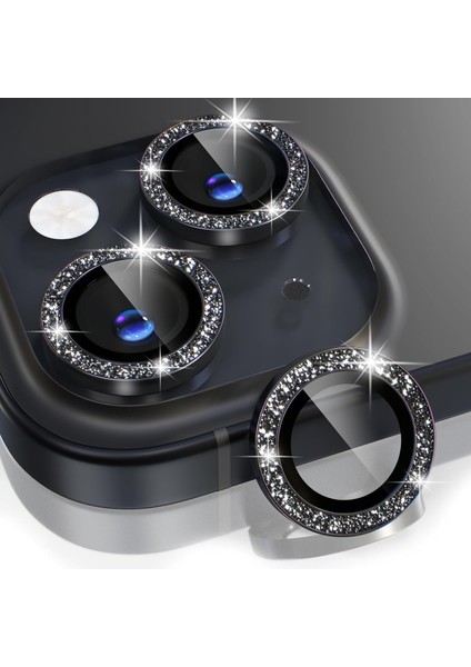 Apple iPhone 15 / Apple iPhone 15 Plus Taşlı Lens Koruyucu Premium ve Görünüm Black