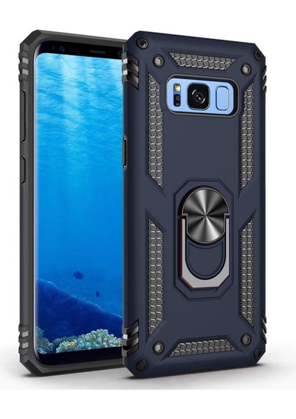 Samsung Galaxy S8 Plus Için Kılıf Military Ring Holder Lacivert [Samsung Galaxy S8 Plus ile Uyumlu Kılıf - Lacivert]