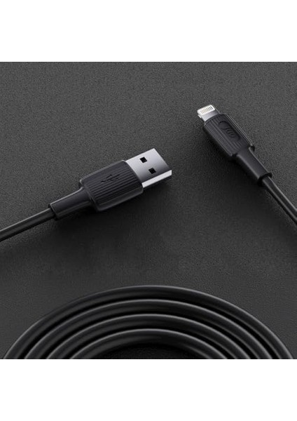 Metrashop 12W 2.4A Usb-A To Lightning iPhone iPad Silikon Hızlı Şarj ve Data Kablosu Siyah 1 Metre