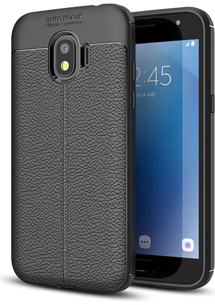Samsung Galaxy J4 Için Kılıf Deri Dokulu Silikon Siyah [Samsung Galaxy J4 ile Uyumlu Kılıf - Siyah]