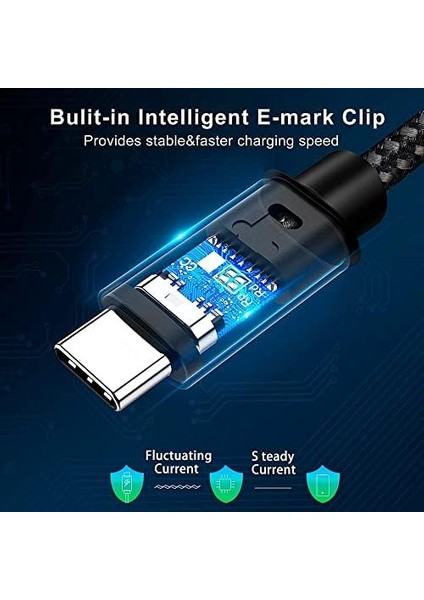 Metrashop Force 100W Type-C To Type-C USB 3.1 Gen2 10 Gbps 4k@60hz Hızlı Şarj Data ve Görüntü Aktarım Kablosu Örgülü Gn (3 Metre)
