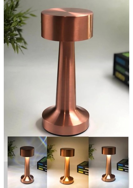 Metrashop Vista Şarjlı Dokunmatik Dekoratif Dim Edilebilir Masa Lambası (Rosegold, Dalya)
