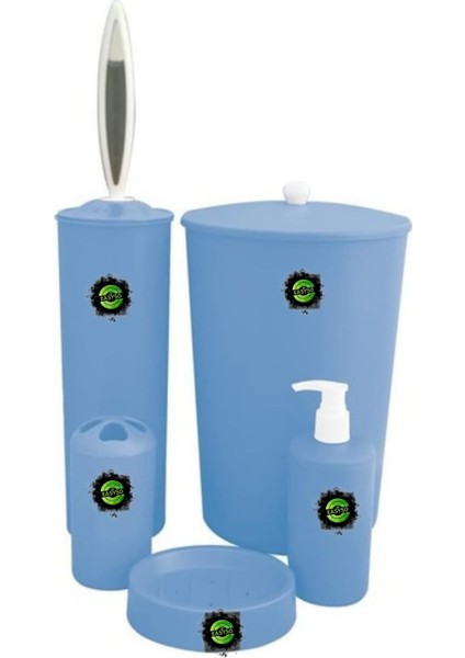 Metrashop 5 Parça Sert Plastik Banyo Seti Kutulu Portatif Çeyizlik Nişan Düğün Ev Hediyesi 5'li Set Banyo Takımı Desensiz Çok Amaçlı Tuvalet Lavabo Seti Renkli Tasarım (Mavi, Plastik)
