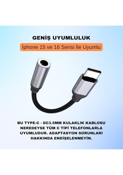Metrashop Type-C To 3.5mm Aux Dönüştürücü Type-C To 3.5mm Kulaklık Dönüştürücü Ses Dönüştürücü Kablo