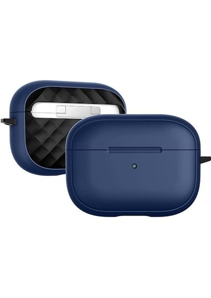 Airpods Pro 2. Nesil ile Uyumlu Dış Yüzeyi Ipeksi Silikon Arka Yüzeyi 3D Polikarbonat Airpods Kılıfı Darbeye Dayanıklı Kapak (Lacivert-Siyah, Airpods Pro 2. Nesil)