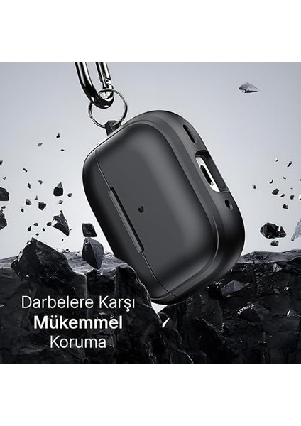 Airpods Pro 2. Nesil ile Uyumlu Dış Yüzeyi Ipeksi Silikon Arka Yüzeyi 3D Polikarbonat Airpods Kılıfı Darbeye Dayanıklı Kapak (Lacivert-Siyah, Airpods Pro 2. Nesil)