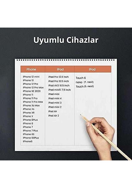 Metrashop iPhone Lightning 2.4A Data ve Şarj Kablosu Siyah 1 Metre