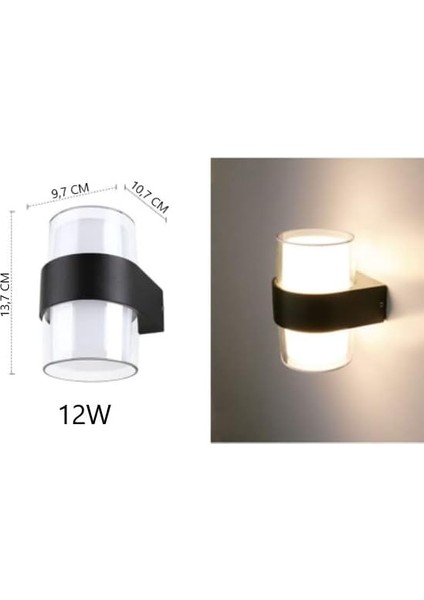 Metrashop 12 W IP54 Bora Iç ve Dış Mekan Duvar LED Aplik Lamba Su Geçirmez 1170 Lümen Bahçe Balkon Teras Koridor Ev LED Aplik
