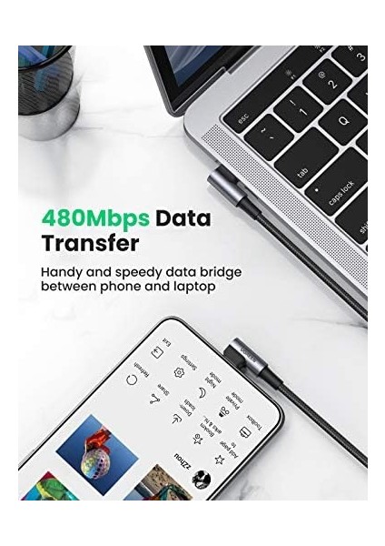 Metrashop 90 Derece Type-C To Type-C 60W Data ve Şarj Kablosu 1 Metre