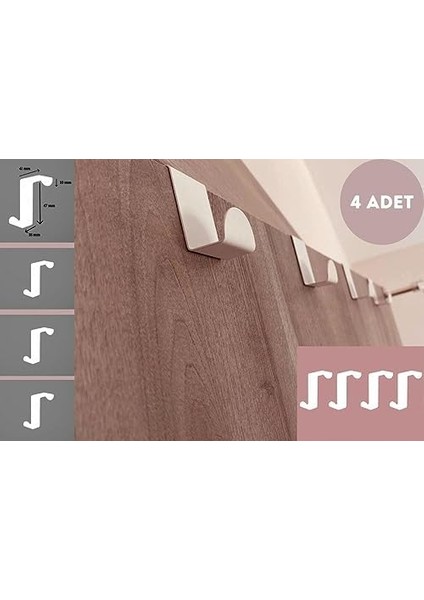 Metrashop Beyaz Askılık Kapı Arkası Bornoz Askılığı Mutfak Banyo Askılığı Havlu Askılığı Elbise Askılık 4 Lü
