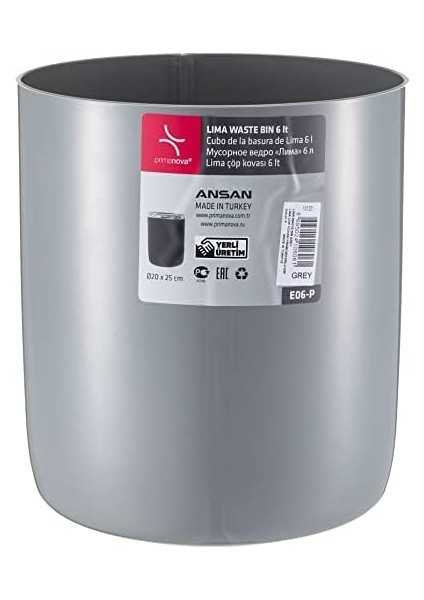 Metrashop M-E06-07-P Lima Çöp Kovası, Krom Dekorlu, Gri