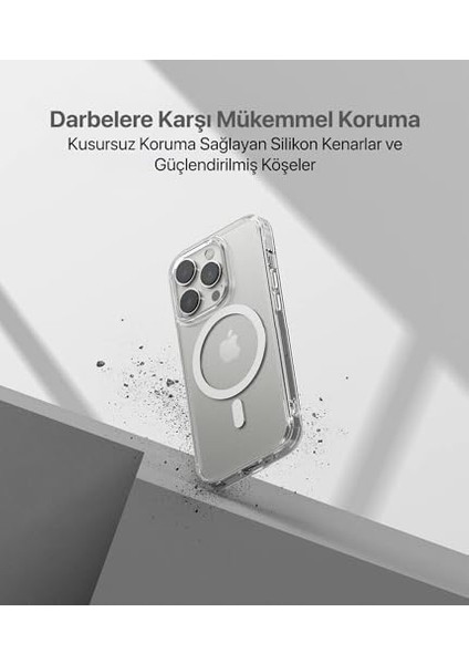 Apple iPhone 15 Pro Için Magsafe ile Uyumlu Arkası Mat Görünümlü Polikarbonat Kenarları Silikon Parmak Izi Tutmayan Şeffaf Silikon Kılıf (Manyetik, 15 Pro)