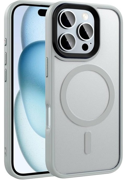 Uyumlu Apple iPhone 16 Pro Kılıf Mat Arka Yüzey Wireless Şarj Özellikli Flet Magsafe Kapak Gümüş