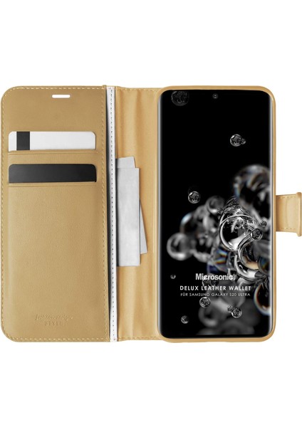 Samsung Galaxy S20 Ultra Için Kılıf Delux Leather Wallet Gold [Samsung Galaxy S20 Ultra ile Uyumlu Kılıf - Gold]