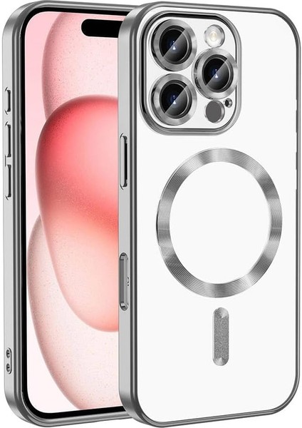 Uyumlu Apple iPhone 16 Pro Max Kılıf Kamera Korumalı Magsafe Wireless Şarj Özellikli Demre Kapak Gümüş