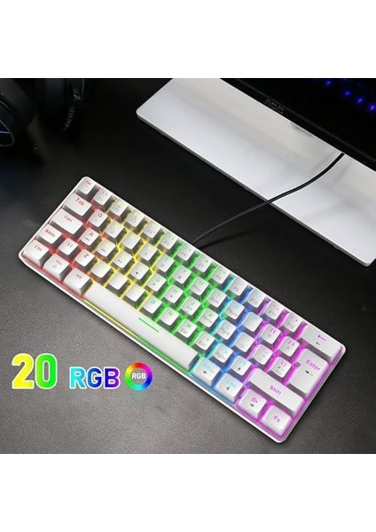 Metrashop Blic Oyuncu Klavyesi Rgb Klavye 20 Modlu Ayarlanabilir Renk Seçeneği Rgb Suya ve Toza Dayanıklı Klavye Oyun Klavyesi Oyuncu Klavye Mekanik Klavye Aydınlatmalı Klavye Mavi Switch (Beyaz)