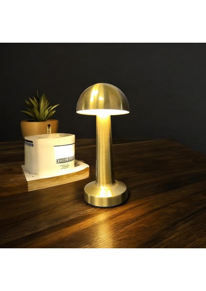Metrashop Dokunmatik Sarjlı Atina Gold Masa Lambası Cafe Restoran Yatak Odası Abajur Ledli Masa Lambası