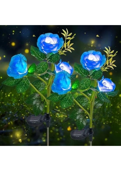 Metrashop 2 Adet Solar Güneş Enerjili, Mavi Gül Dalı, Gerçekliği Artırılmış, Bahçe Aydınlatması, Patika, Veranda, Balkon, Havuz Kenarı, Peyzaj Süslemeleri Için,su Geçirmez, Beyaz Led, 80 cm Büyük Boy modelleri