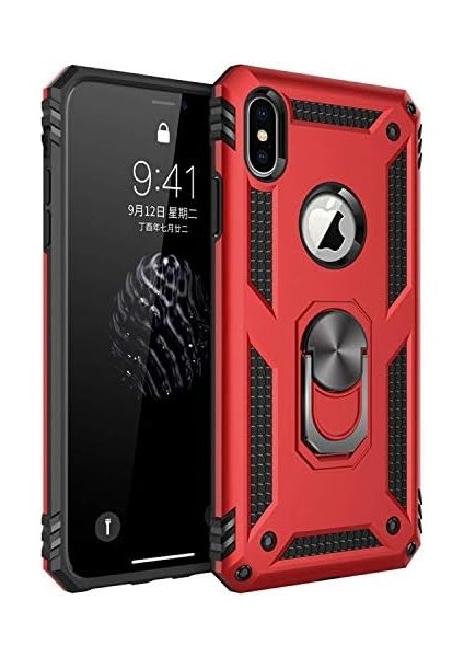 Apple iPhone Xs Max Için Kılıf Military Ring Holder Kırmızı [Apple iPhone Xs Max ile Uyumlu Kılıf - Kırmızı] modelleri
