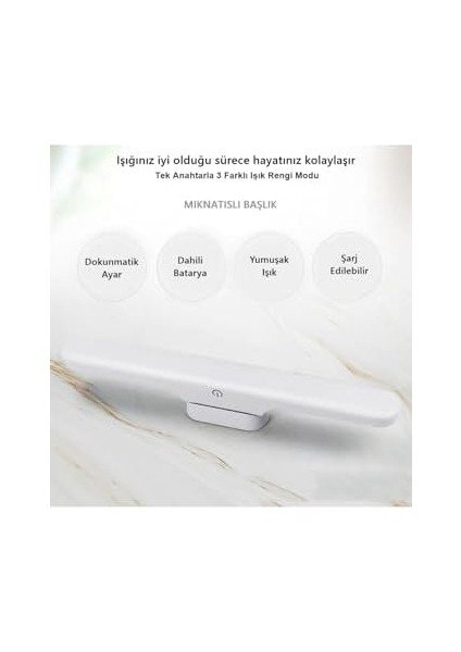 Metrashop LED Işık USB Şarjlı Mıknatıslı LED Aplik Heroled Martı Ayna Üstü Dolap Altı Dimlenebilir Makyaj Aynası Mutfak Tezgah Aplik (Beyaz) fiyatları