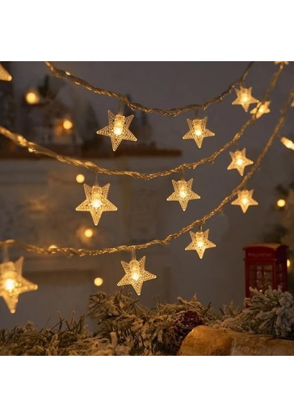 Metrashop 3 Metre LED Işıklı 20'li Yıldız Işık Zinciri Dekoratif Pilli Aydınlatma Ev Dekorasyonu Süsleme Salon Oda Merdiven Balkon Süslemeleri Için Yılbaşı Eğlence Doğum Günlerine Özel Aydınlatma