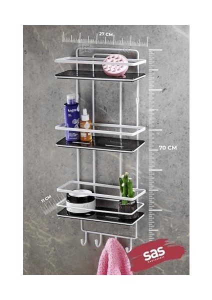 Metrashop Haus Yapışkanlı Ömür Boyu Paslanmaz Ayarlanabilir Raf Banyo Düzenleyici Şampuanlık Siyah - Beyaz Lş-03 fiyatları