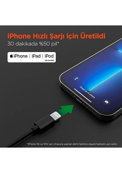 Metrashop iPhone Type-C To Lightning Örgülü Hızlı Şarj ve Data Kablosu - Hızlı Şarj, Mfi Sertifikalı Uyumluluk, Dayanıklı Yapı