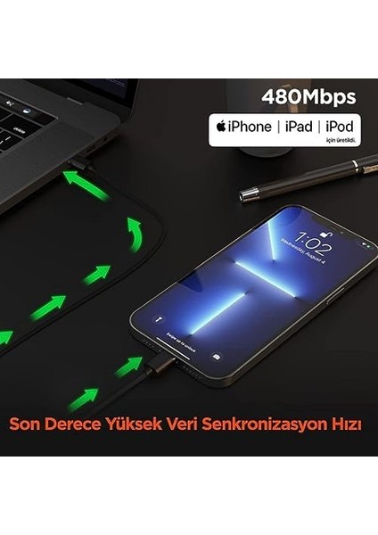 Metrashop iPhone Type-C To Lightning Örgülü Hızlı Şarj ve Data Kablosu - Hızlı Şarj, Mfi Sertifikalı Uyumluluk, Dayanıklı Yapı