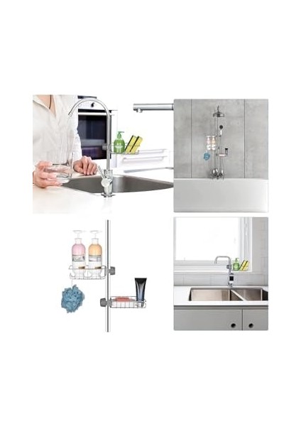 Metrashop Haus Mutfak Banyo Duş Musluk Üstü Rafı Sabun Sünger Askısı Raf Tek Kat
