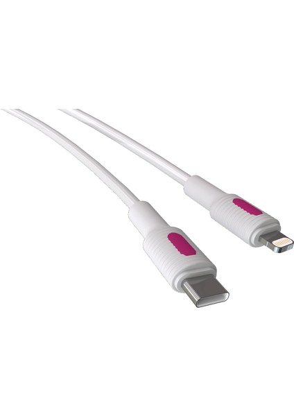 Metrashop Coral iPhone Uyumlu Type C-Lightning Pd Hızlı Şarj Kablosu (Beyaz + Fuşya/beyaz Uç) (120 Cm)